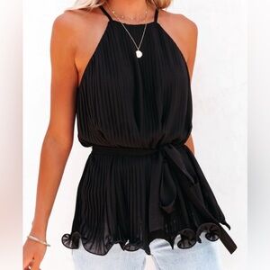 Endless Rose Pleated Blouse Sleeveless Tie Waist Women’s Small